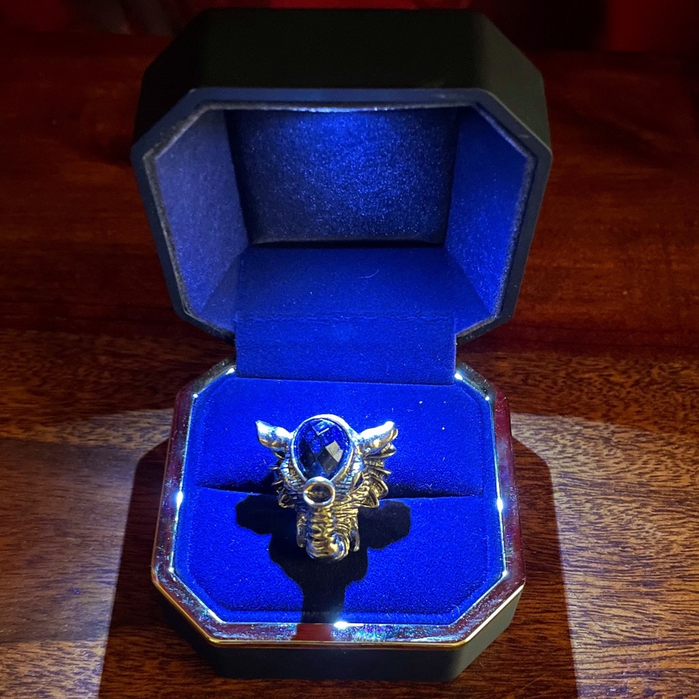 Brass Elephant Ring W/ Black Stone